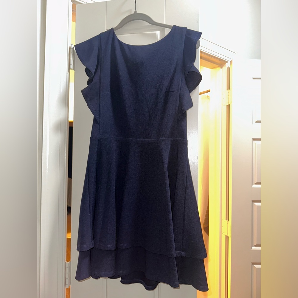 Elegant Navy Blue Ruffle Dress